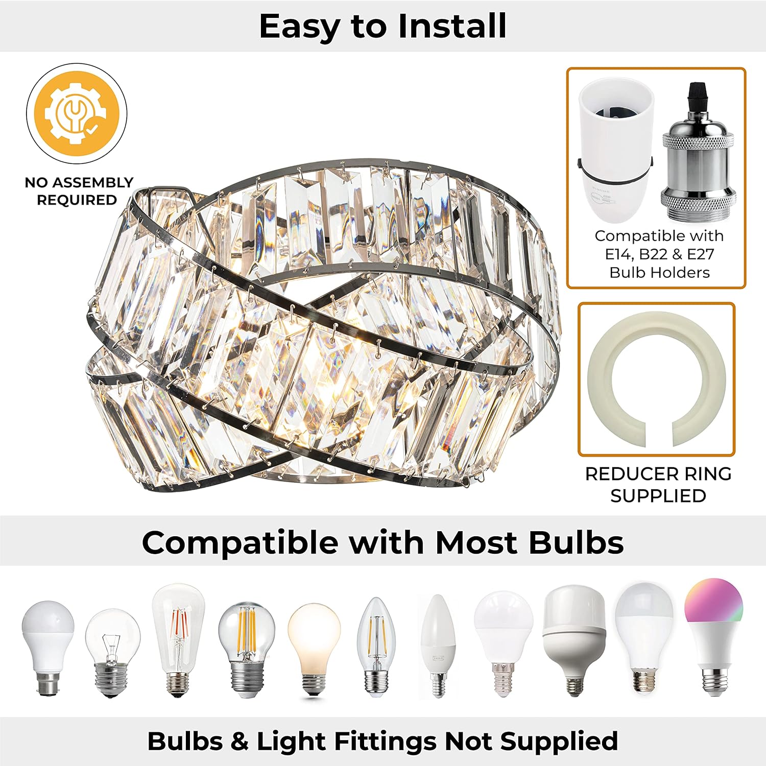 Modern Chrome Crystal Pendant Light Shade