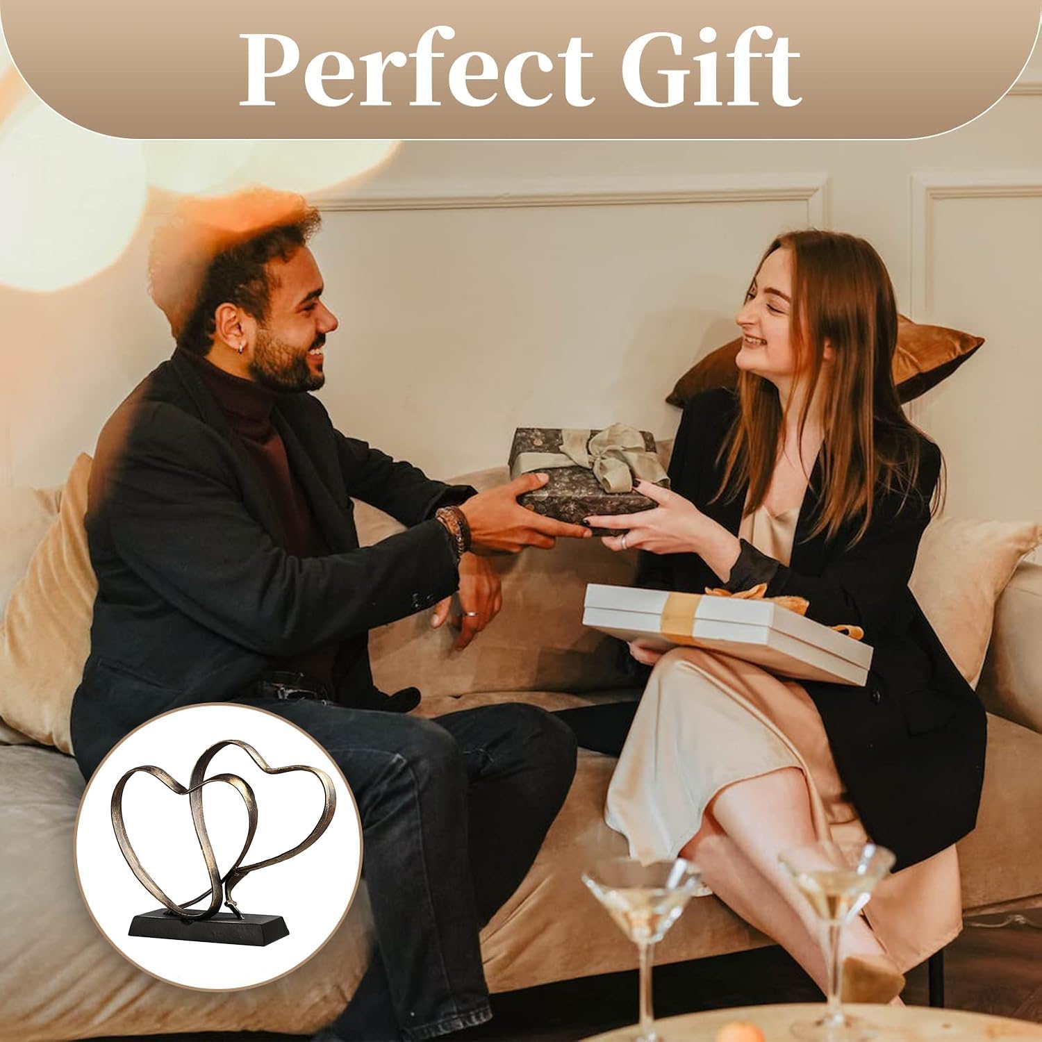 Double Heart Cross Sculpture Home Decor