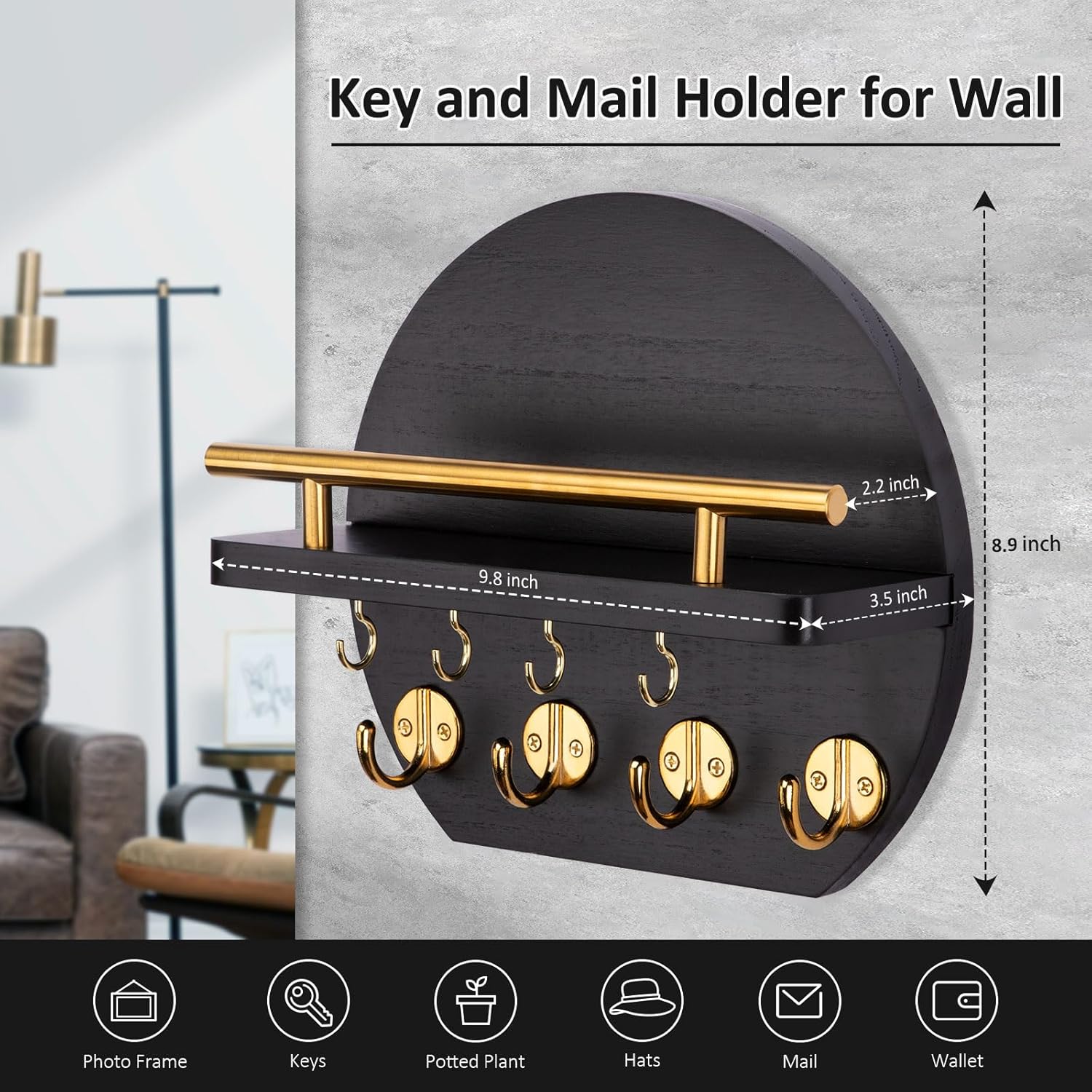 Wall Key Holder with Shelf Hooks