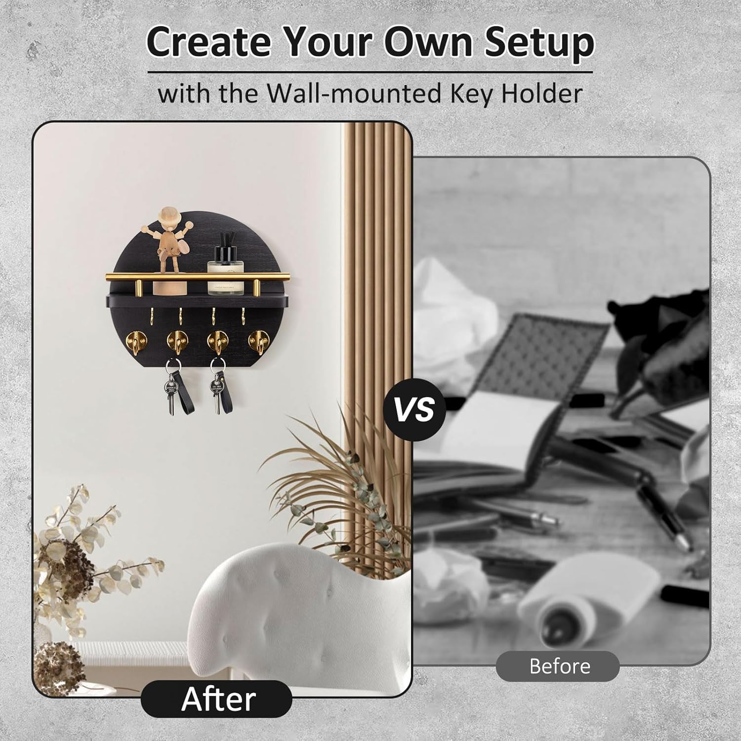 Wall Key Holder with Shelf Hooks