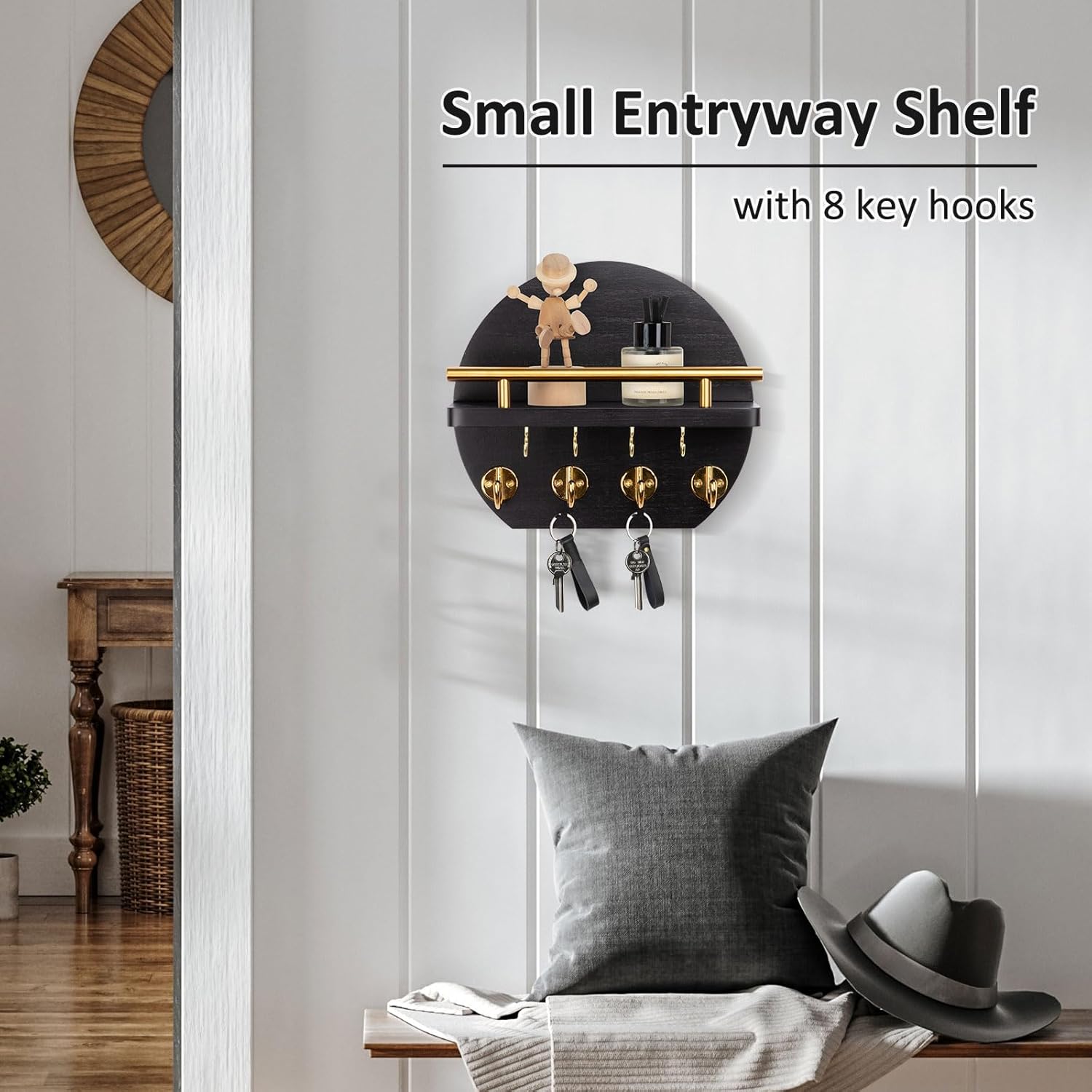 Wall Key Holder with Shelf Hooks