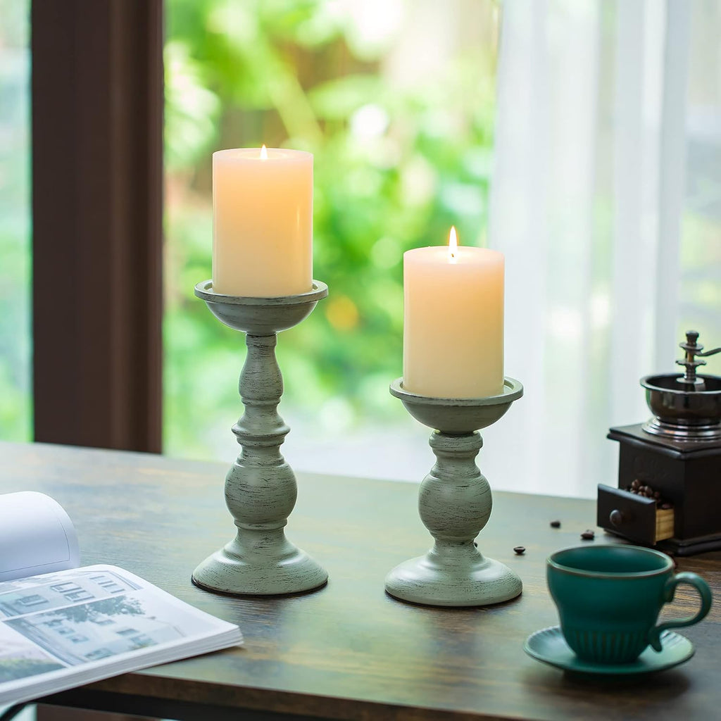 Vintage Metal Pillar Candle Holders Set