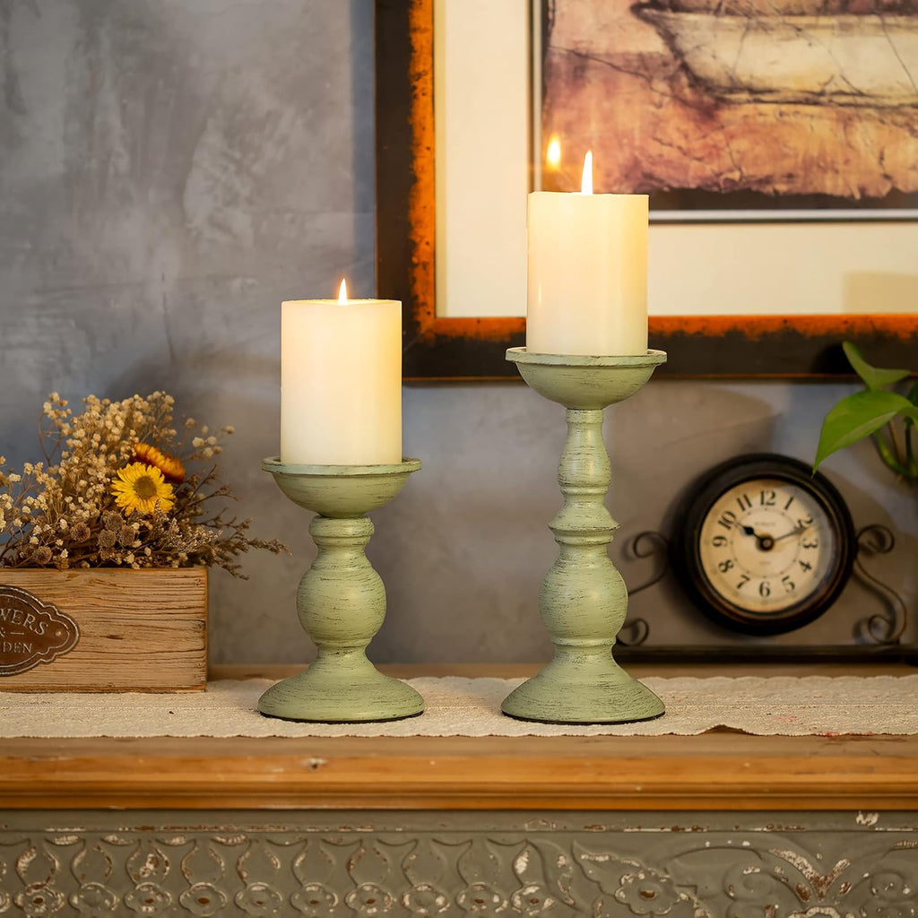 Vintage Metal Pillar Candle Holders Set